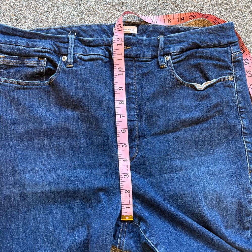 Good American High Rise Dark Wash Skinny Jeans Raw Hem size 18 - Picture 9 of 12